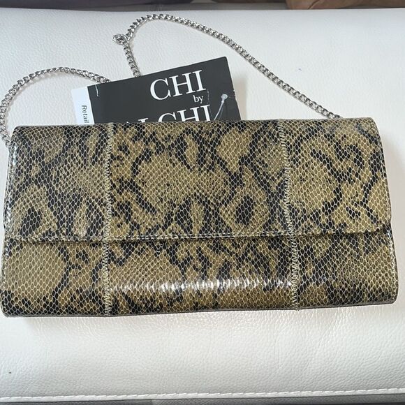 CHI by FALCHI Snake Shoulder Bag/ Clutch with Silvertone Chain Strap NWT - Picture 2 of 8
